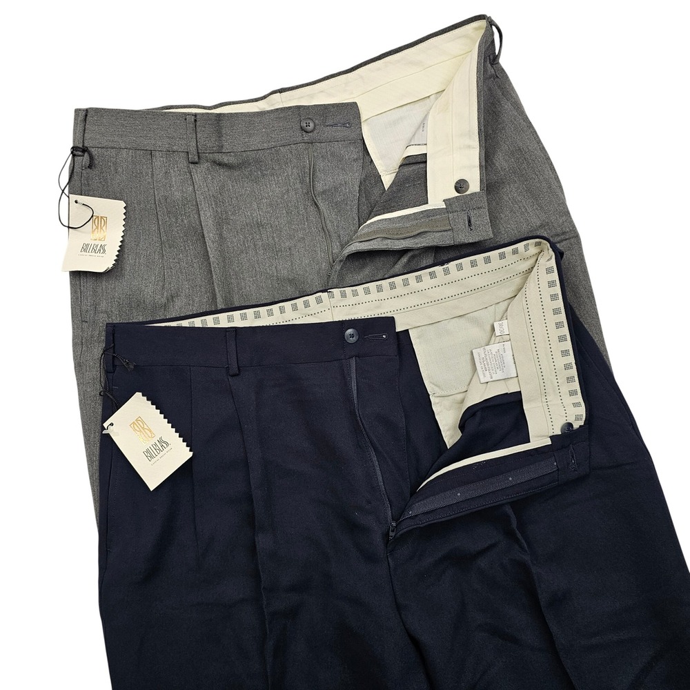 Bill Blass Dress Pants Mens 38x30 Navy Gray Pleated Trousers Lot of 2 NEW